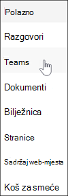 Veza na Microsoft Teams u navigaciji timskim web-mjestom sustava SharePoint