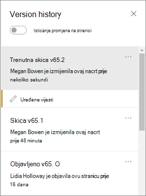 Version history pane