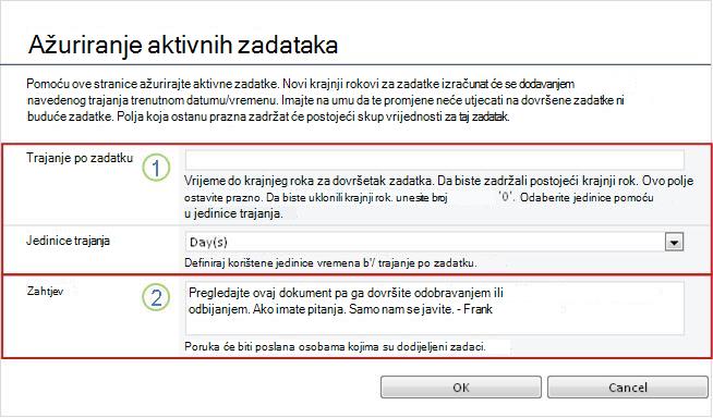 Obrazac za promjenu aktivnih zadataka