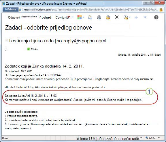Obavijest o zadatku za ponovno dodijeljeni zadatak