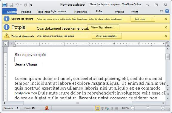Stavka za pregled s tri trake s porukama.