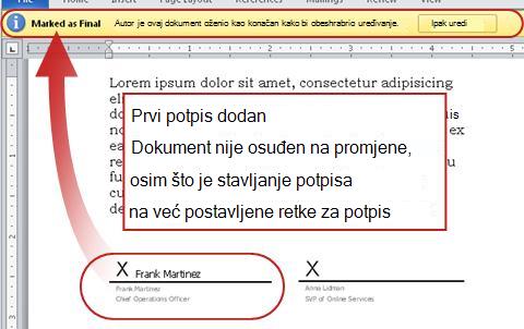 Dokument s dodanim prvim potpisom, koji se zbog toga više ne može mijenjati