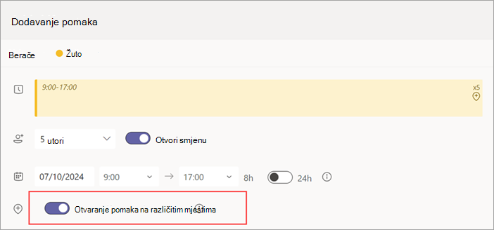 Snimka zaslona koja prikazuje gumb Otvori smjenu na svim mjestima za otvorenu smjenu.