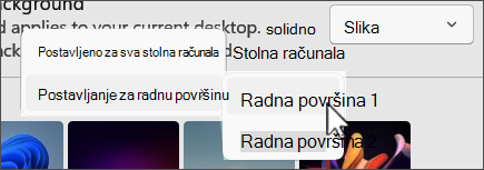 Snimka zaslona za prikaz pozadine s više odabira radne površine.