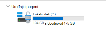 Eksplorer za datoteke slika slobodnog prostora na pogonu C.