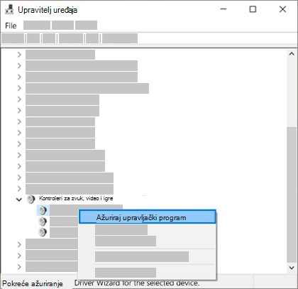 Desnom tipkom miša kliknite na unosu uređaja i odaberite Ažuriraj upravljački program
