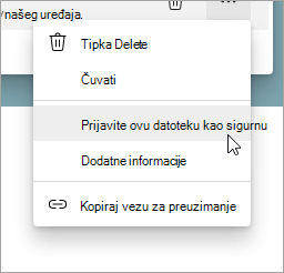 Izbornik s odabranom mogućnosti Prijavi datoteku kao sigurnu