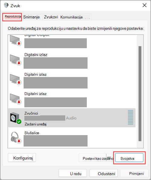 Pristupite svojstvima izlaznog audiouređaja u postavkama zvuka sustava Windows 11.