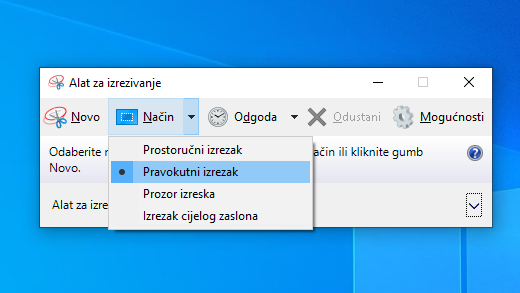 Mogućnosti načina rada alata za izrezivanje