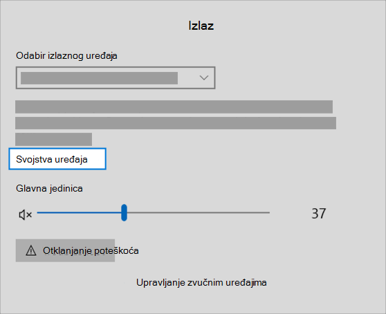 veza za svojstva uređaja za izlaz zvuka u izborniku za zvuk