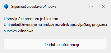 Sigurnost u sustavu Windows Dijaloški okvir za blokiranje prikazuje se kada je upravljački program blokiran