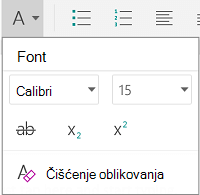 Izbornik za oblikovanje fonta