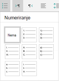 Mogućnosti numeriranja