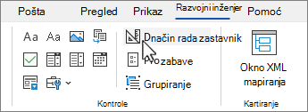 Kartica Programer s odabranim gumbom Dizajnerski način