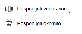 Snimka zaslona koja prikazuje mogućnosti vodoravnog i okomitog poravnanja iz stavke Poravnanje objekata.