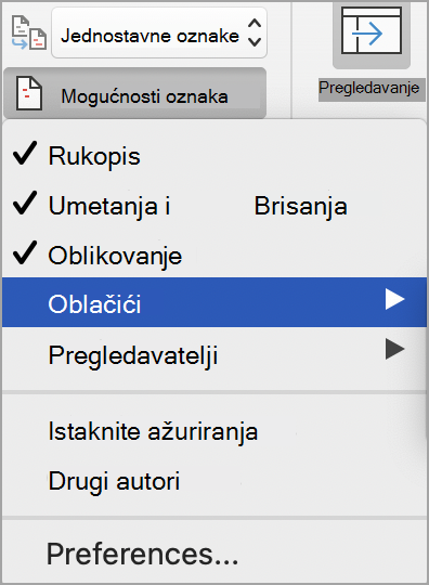 Mogućnosti obilježavanja evidentiranja promjena