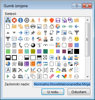 Mogućnosti gumba u okviru Izmjena gumba