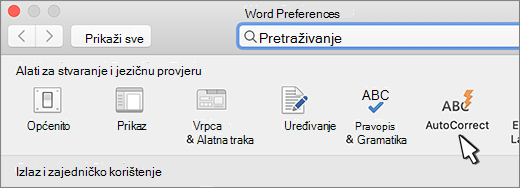 Gumb za samoispravak u programu Word za Mac