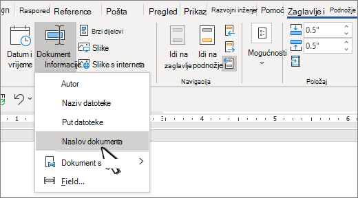 Header ribbon with Document Info highlighted