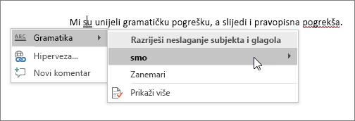 Office 365 Primjer provjere pravopisa & gramatike