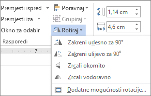 Mogućnosti izbornika Zakretanje