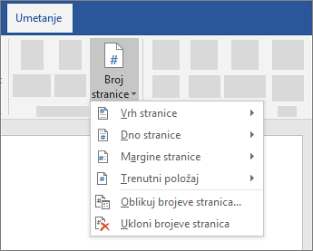 Umetanje broja stranice