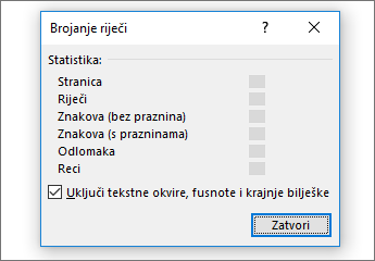 Pojedinosti o broju riječi