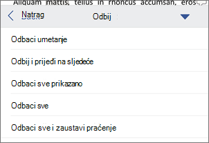 Odbijanje evidentiranih promjena