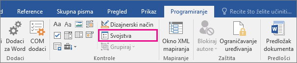 The Properties option is highlighted on the Developer tab.