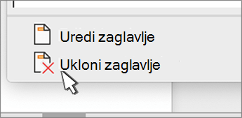 Gumb Ukloni zaglavlje