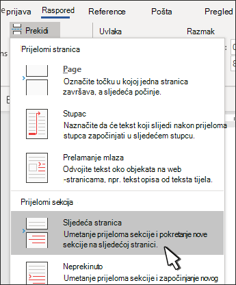 Prijelom sekcije za sljedeću stranicu