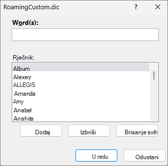 Dictionary editing dialog