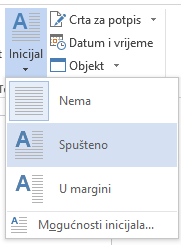 Na izborniku Inicijal odaberite Spušteno.