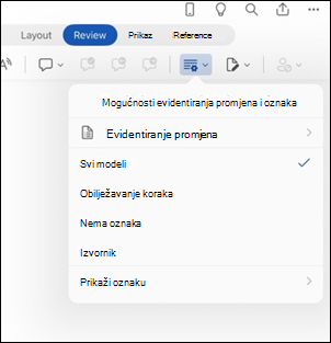 Mogućnosti obilježja u Word za iPad