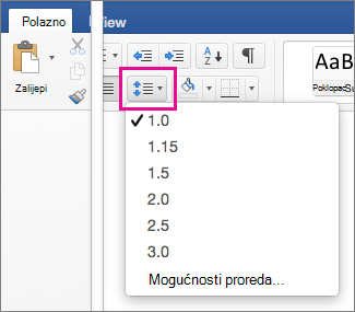 On the Home tab, Line Spacing is hightlighted
