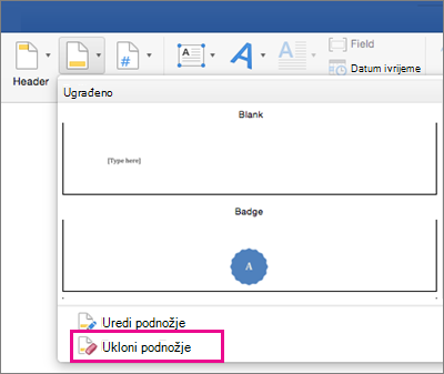 On the Footer menu, Remove a Footer is highlighted