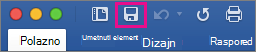 Ikona Spremi istaknuta je na vrpci u programu Word 2016 za Mac.