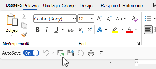 Zadano mjesto alatne trake za brzi pristup