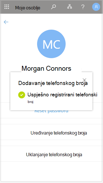 Spremanje telefonskog broja dodanog korisnika u odjeljku Moje osoblje