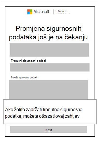 Snimka zaslona promjene sigurnosnih podataka još uvijek je na čekanju prozor
