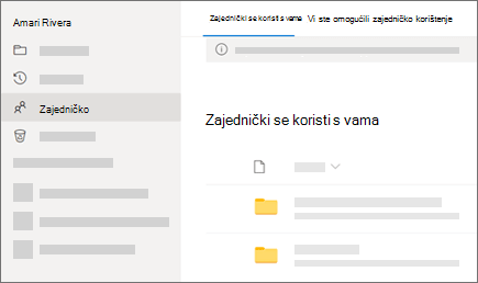 Snimka zaslona prikaza Zajednički se koristi s vama na servisu OneDrive za tvrtku ili obrazovnu ustanovu.