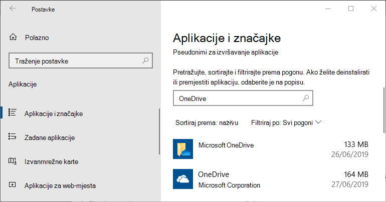 Postavke aplikacije OneDrive u sustavu Windows