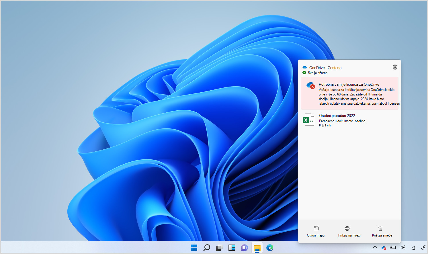 Snimka zaslona radne površine sustava Windows koja prikazuje obavijest samo za čitanje nakon što je OneDrive 60 – 92 dana bio u načinu rada samo za čitanje.