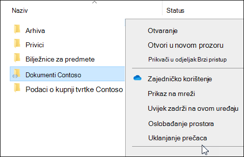 OneDrive Uklanjanje prečaca u Eksplorer za datoteke