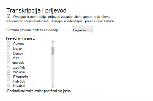Omogućivanje transkripcije i prijevoda