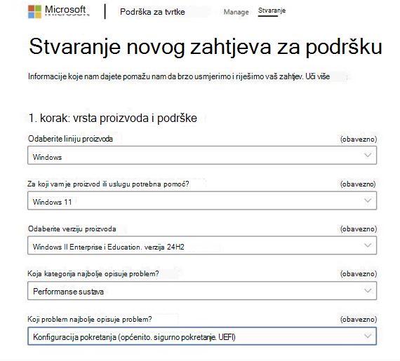 Stvorite novi zahtjev za podršku