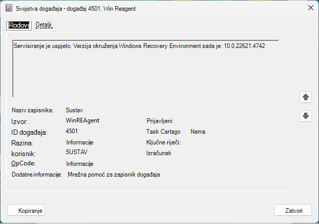 WinRE Event Properties