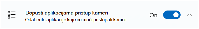 U postavkama uređaja sa sustavom Windows uključen je gumb za uključivanje i isključivanje dijeljenja s fotoaparata.