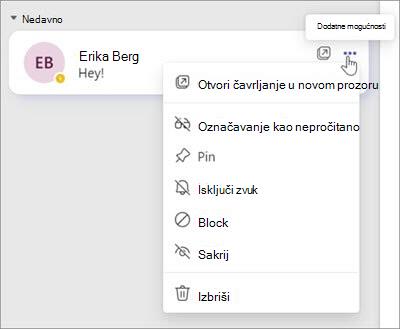 Snimka zaslona izbornika opcija Chat