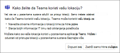 Mjesto pristanka Metoda aplikacije Teams